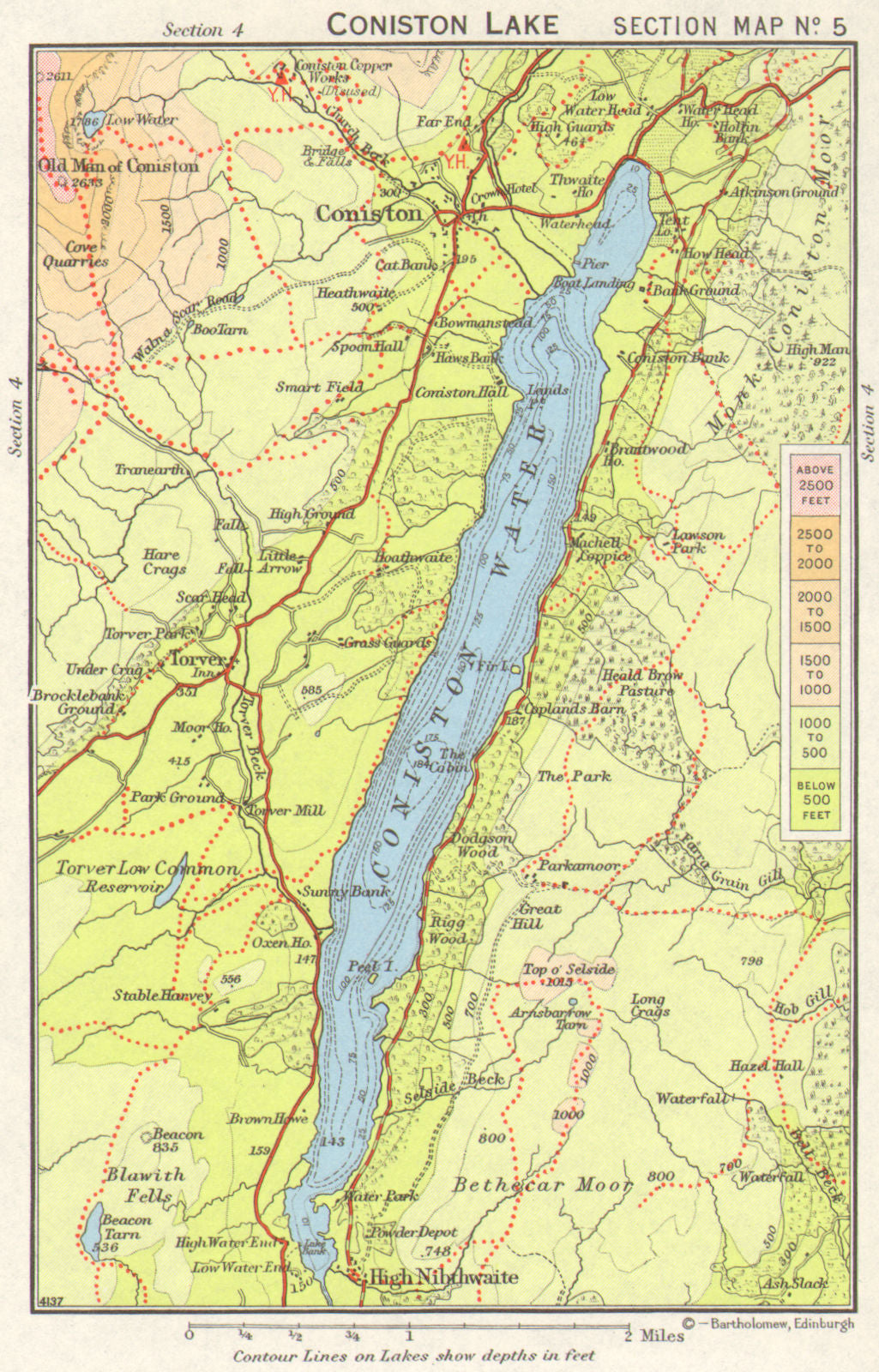 CONISTON WATER Lake District. Cumbria. WARD LOCK 1971 old vintage map chart